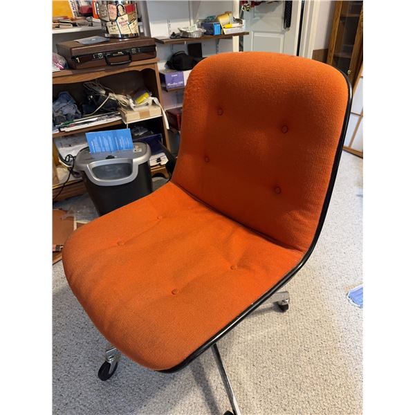 Mid-Century Modern Orange Upholstered Swivel Office Chair on Casters