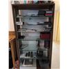 Image 1 : Wood and Glass Shelf Unit With DVDs, Remote Controls, Plush Tiger, and Decor Items
