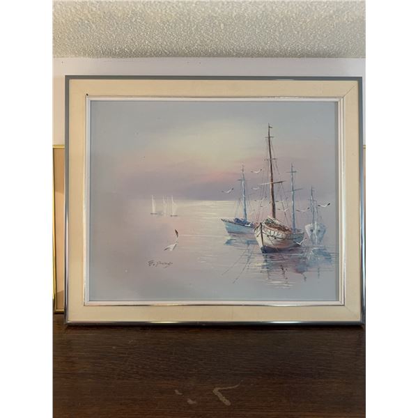 Seascape Painting Signed by Artist G. Stafrace, Framed, 48x42 cm
