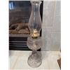 Image 1 : Clear Glass Oil Lamp with Brass Burner and Decorative Patterned Base