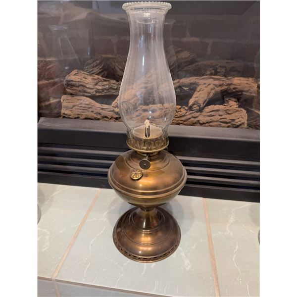 Antique Brass Oil Lamp with Chimney and Decorative Base
