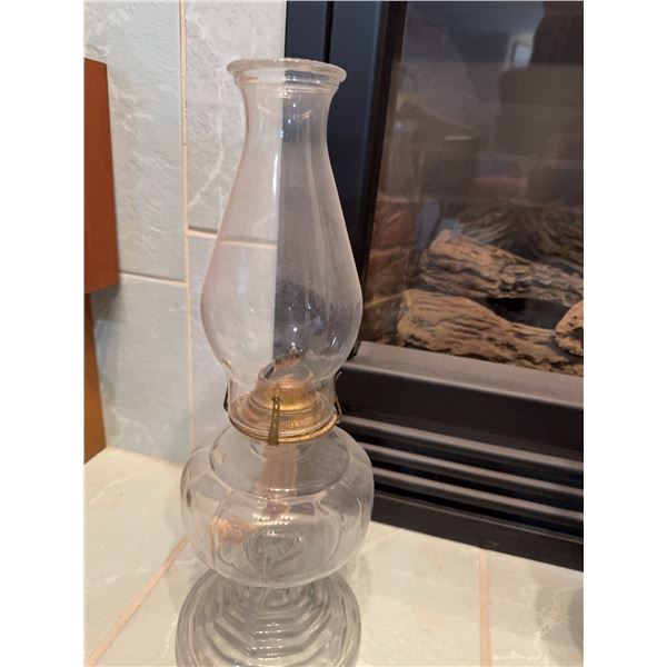 Clear Glass Oil Lamp with Chimney and Brass Burner