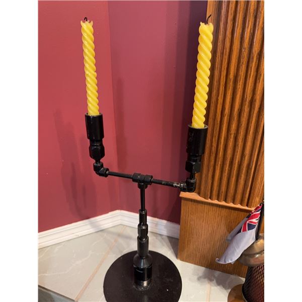 Black Metal Adjustable Double Candle Holder with Twisted Yellow Candles