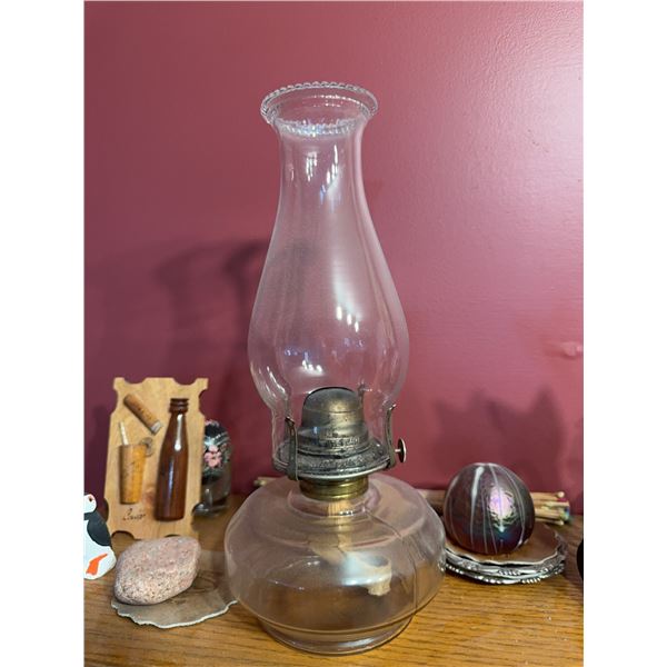 Clear Glass Oil Lamp with Chimney and Brass Burner