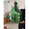 Image 1 : Large Green Glass Demijohn Bottle with Stopper and Wicker Basket