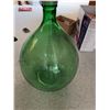 Image 2 : Large Green Glass Demijohn Bottle with Stopper and Wicker Basket