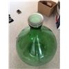 Image 3 : Large Green Glass Demijohn Bottle with Stopper and Wicker Basket