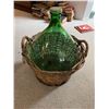Image 4 : Large Green Glass Demijohn Bottle with Stopper and Wicker Basket
