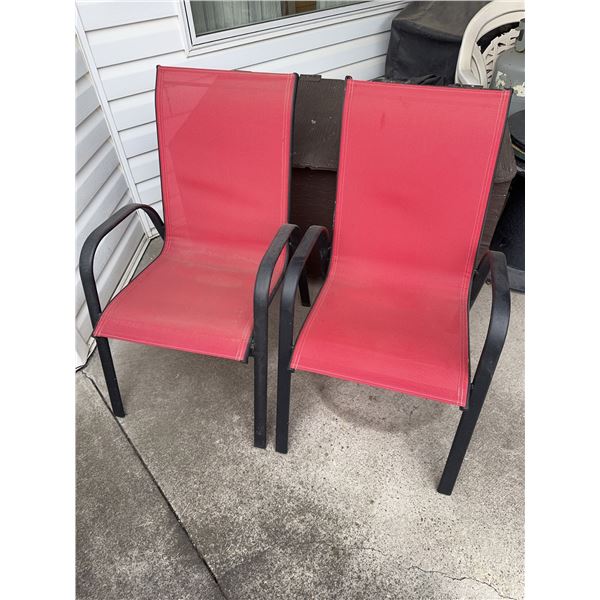 2 Red Mesh Outdoor Patio Chairs with Black Metal Frames