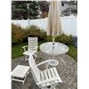 Image 2 : White Outdoor Patio Set With Glass Table, 2 Chairs, Footrest, And Umbrella