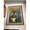 Image 1 : Framed Still Life Painting With Bottles and Fruit, 84 cm x 54 cm