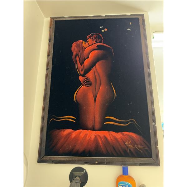 Rivera Signed Velvet Painting Nude Embrace 60x90cm Framed