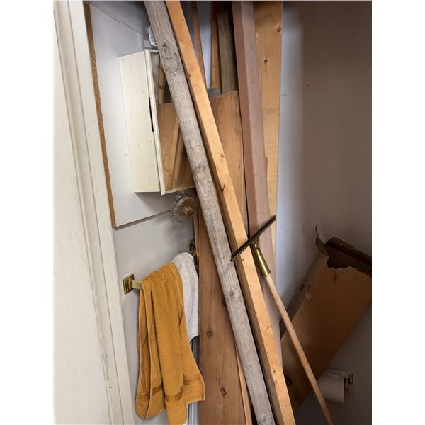 Cleaning Products, Wooden Boards, Blue Tote, Shelving and Sink Lot