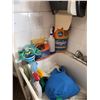 Image 6 : Cleaning Products, Wooden Boards, Blue Tote, Shelving and Sink Lot