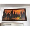 Image 1 : Framed Abstract Sailing Boat Painting on Canvas with Vibrant Orange and Yellow Background