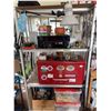 Image 1 : Rogers Bros Metal Garage Shelf Unit With Equipment And Lamp, Tool Box Not Included
