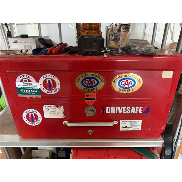 Red Metal Multi-Drawer Tool Chest with Tools and Decals