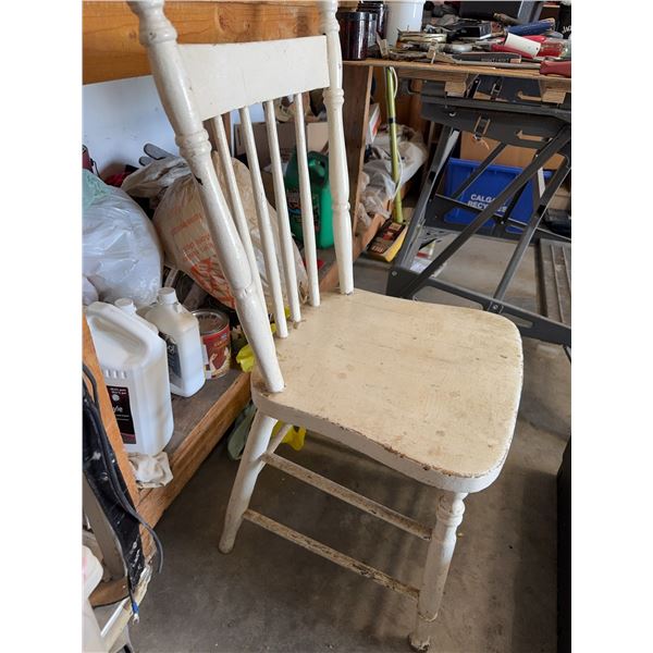 Wooden Slat-Back Chair with White Painted Finish