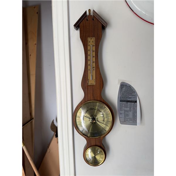 Wooden Wall Barometer with Thermometer and Hygrometer Brass Dials