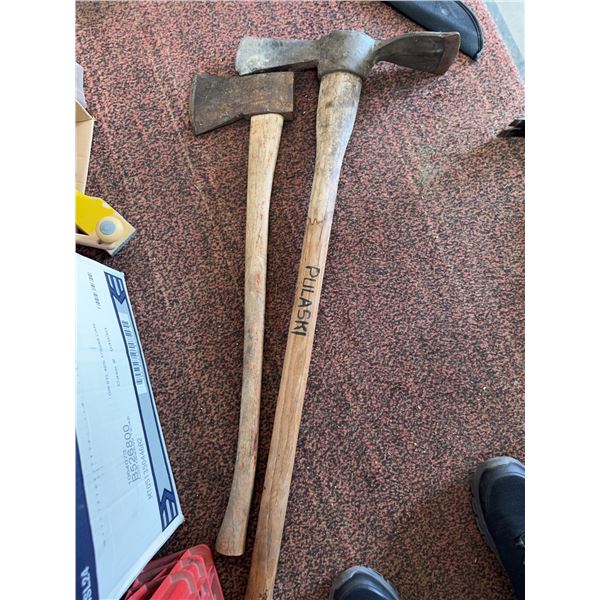 Pulaski Axe and Standard Axe with Wooden Handles