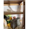 Image 13 : Garage Shelf Lot With Propane Canisters, Cleaning Supplies, Metal Ammo Box