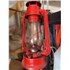 Image 1 : Red Metal Kerosene Lantern with Glass Globe and Handle