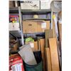 Image 1 : Two Metal Storage Racks With All Contents Included: Boxes, Wood Planks, Household Items