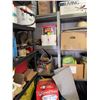 Image 2 : Two Metal Storage Racks With All Contents Included: Boxes, Wood Planks, Household Items