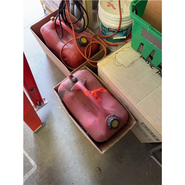 Coleman Camping Fuel Cans, Propane Cylinders, and Red Plastic Fuel Container Lot