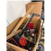 Image 2 : Box Lot Fishing Rods, Reels, Ice Scoop, Vintage Scale, Green Rope, Assorted Items
