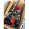 Image 3 : Box Lot Fishing Rods, Reels, Ice Scoop, Vintage Scale, Green Rope, Assorted Items