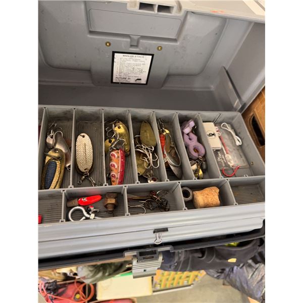 Plano Tackle Box With Assorted Fishing Lures, Bobbers, Hooks, And Accessories