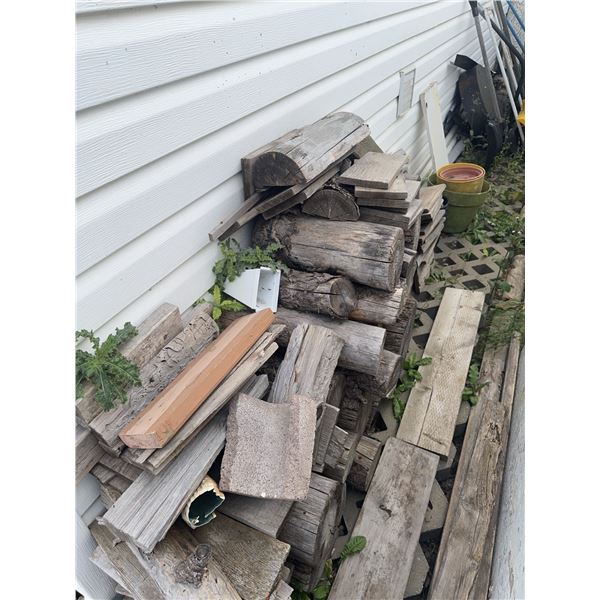 Scrap Wood and Logs with Outdoor Tools and Planters