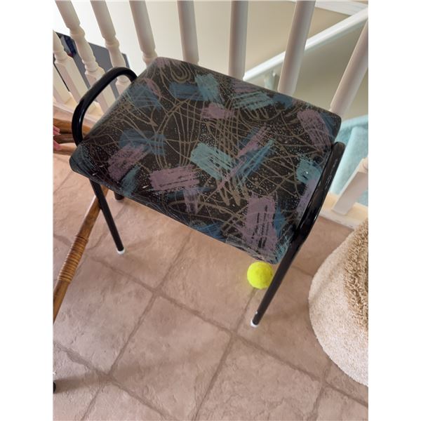 Metal Frame Upholstered Stool with Patterned Seat Cushion