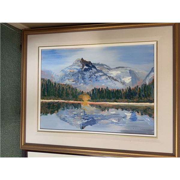 F. Joan North Original Oil Painting Of Mountain Lake Landscape, Framed, 25x21 Inches