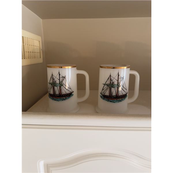 Decorative Beer Steins and Mugs Including Ship Motif and Old Vienna Stein