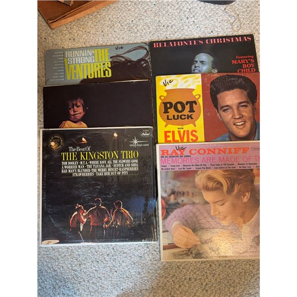 6 Vintage Vinyl Records: The Ventures, Elvis Presley, Kingston Trio, Ray Conniff