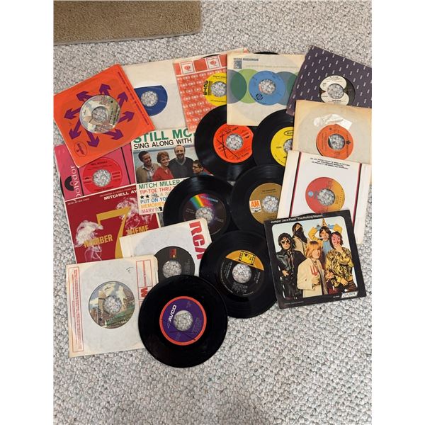 Vintage 45 RPM Vinyl Records Including The Rolling Stones Jumpin' Jack Flash