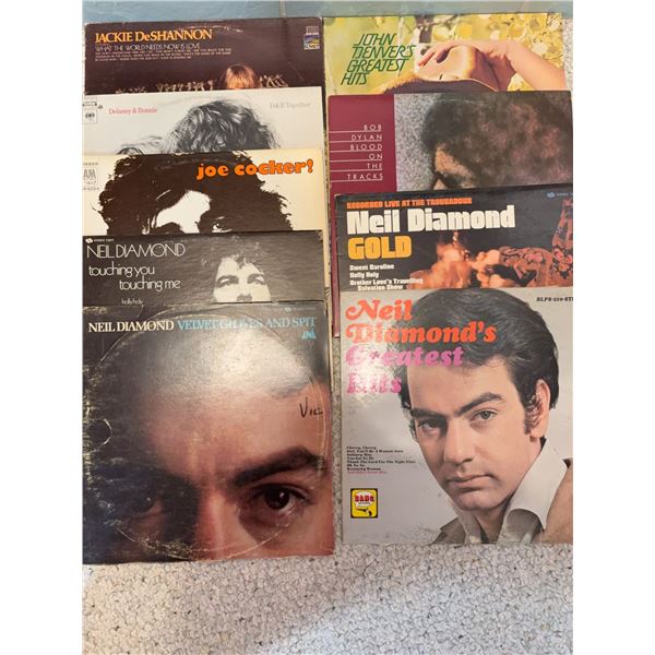 8 Vinyl Records Featuring Neil Diamond, Bob Dylan, Joe Cocker, John Denver