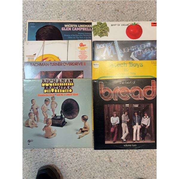 7 Classic Rock and Pop LP Records incl. Cream, Glen Campbell, Bachman-Turner Overdrive