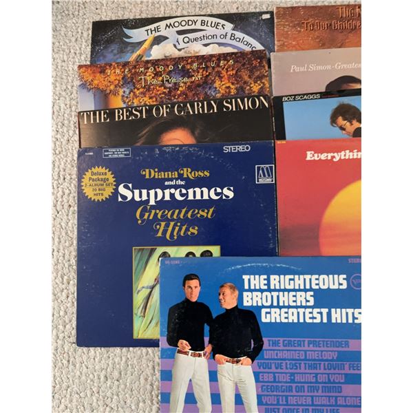 8 Vinyl Records Including The Moody Blues, Carly Simon, Supremes, Righteous Brothers