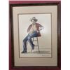 Image 1 : Framed Watercolour Painting by Dunning, 1934, Cowboy Seated on Stool