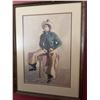 Image 1 : Framed Watercolour Painting of Cowboy Seated on Pink Bench