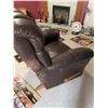 Image 2 : Brown Leather Recliner Chair with Wear on Arms and Seat