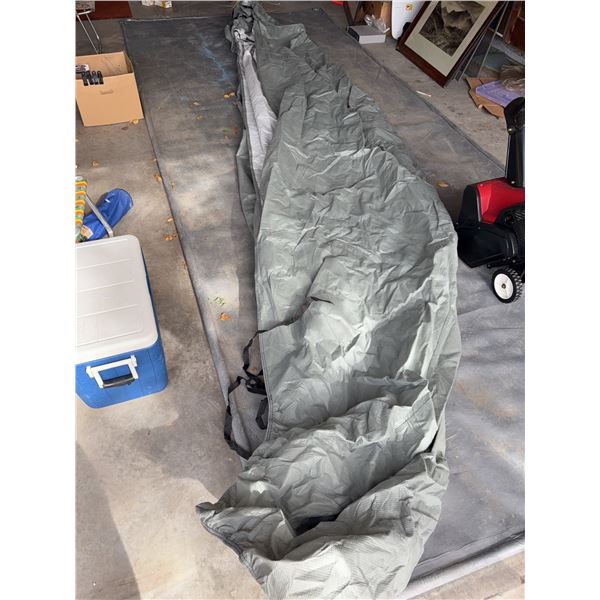 Large Grey and White Boat Cover or Tent Tarp with Straps