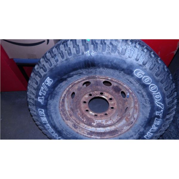 2.85 X 75 X 16 USED TIRE ON AN 8 HOLE DODGE RIM