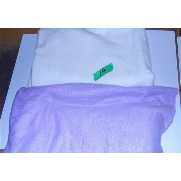 UNCLAIMED STORAGE:  PURPLE FLEECE (APPROX. 60" X 30") & WHITE FLEECE (APPROX. 60" X 30")