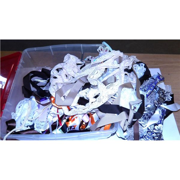 UNCLAIMED STORAGE:  RUBBERMAID TOTE C/W LACE & RIBBON