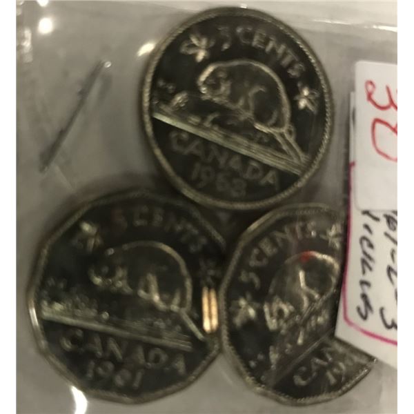 1961, 1962 & 1963 UNCIRCULATED CANADA NICKEL SET