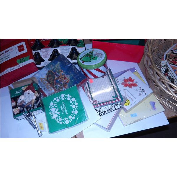 BASKET C/W TINS, BOXES, NAPKINS, NOTE PADS, ETC